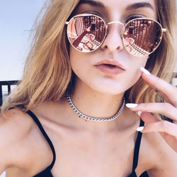 Retro Gold-Trim Sunglasses — close-up detail