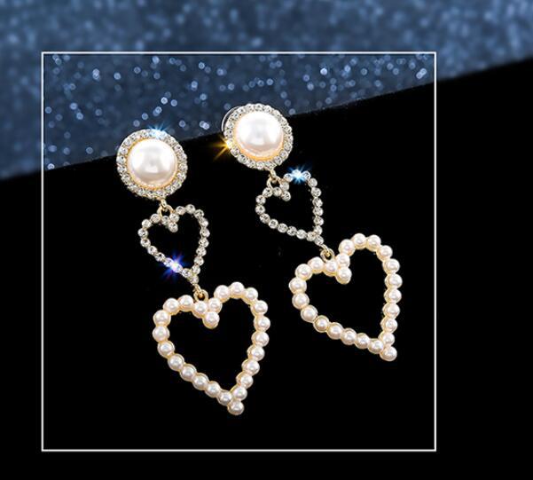 Pearl Rhinestone Drop Earrings — alternate angle