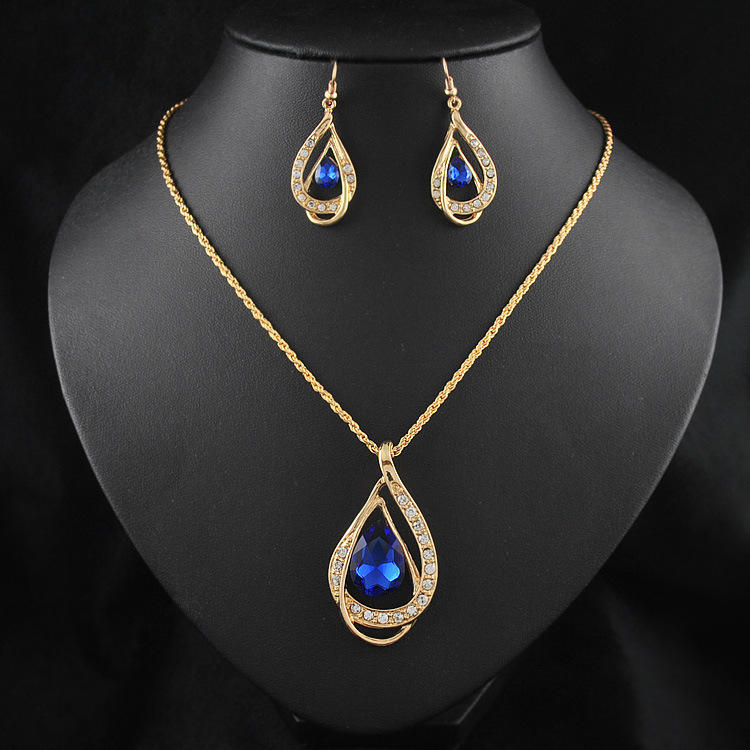 Double-Drop Crystal Necklace & Earrings Set — close-up detail