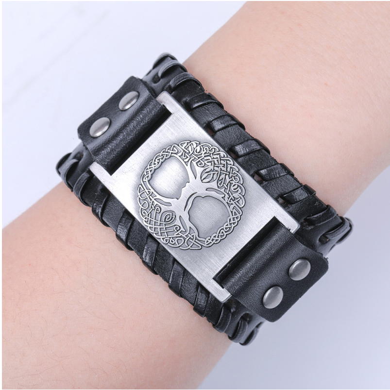 Braided Leather Cuff Bracelet — close-up detail