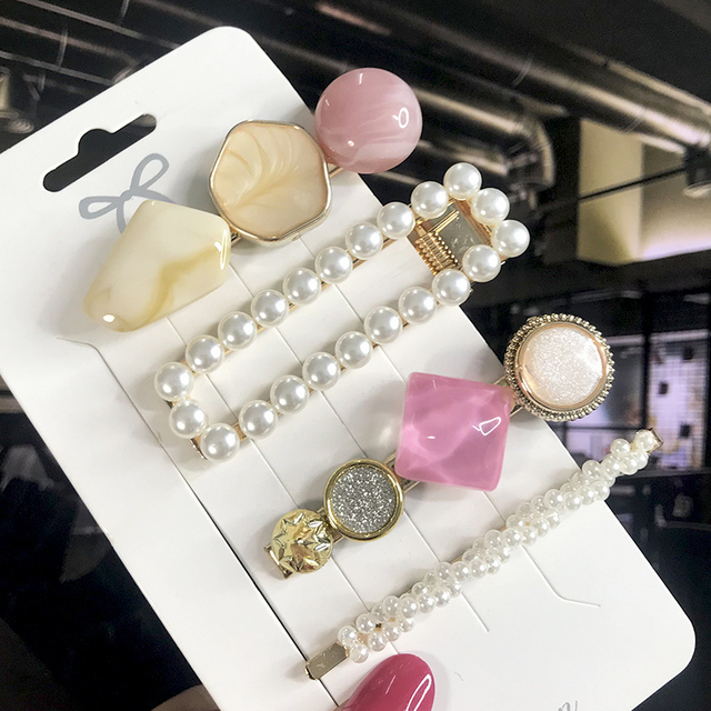 Geometric Pearl Hair Clips — close-up detail