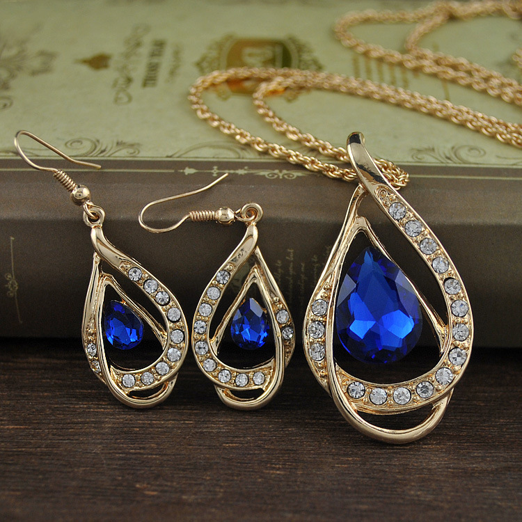 Double-Drop Crystal Necklace & Earrings Set — product photo