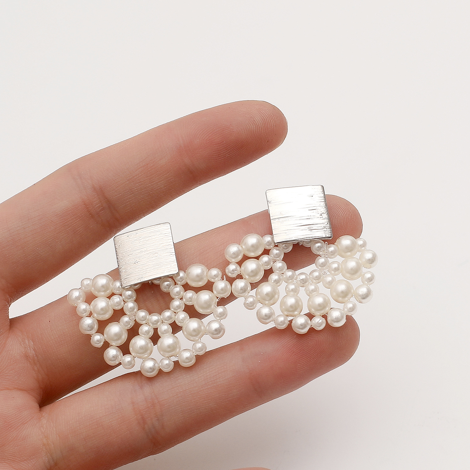 Woven Pearl Stud Earrings — alternate angle
