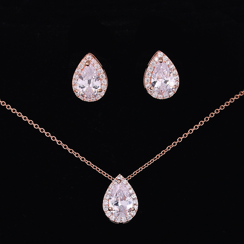 Water-Drop Gemstone Necklace & Earrings Set — alternate angle